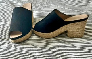 Sandalias cuña esparto negras