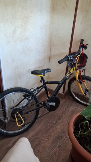 Bicicleta infantil negra y amarilla