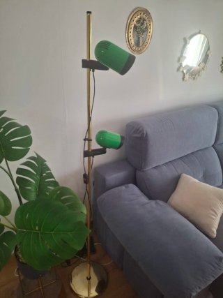 Lámpara de pie vintage dorada y verde