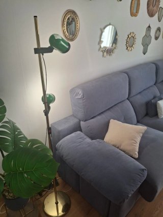 Lámpara de pie vintage dorada y verde