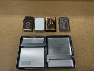 Lote 4 Zippo y pitillera metálica