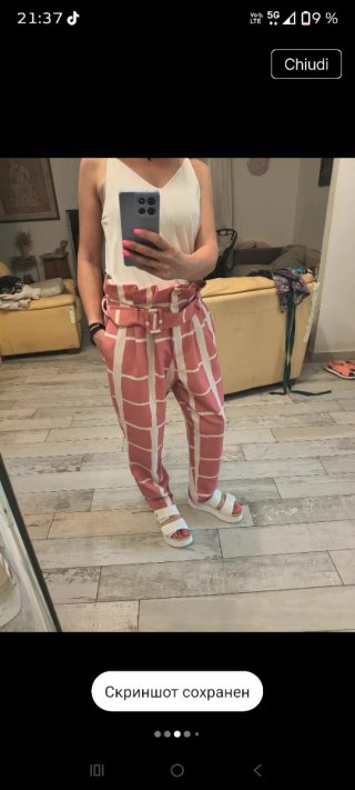 Pantaloni Lumina a quadri rosa e bianchi