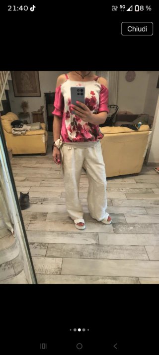 Pantaloni in seta artificiale beige