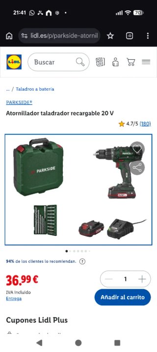 Taladro Atornillador Parkside 20V
