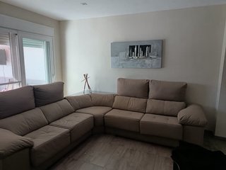 Sofá rinconera taupe tela con mesa