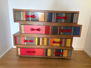 Cassettiera vintage legno e pelle