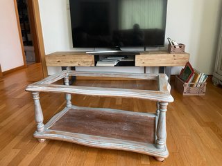 Mesa de centro cristal y madera