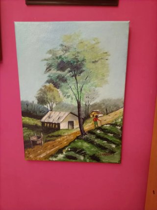 Cuadro al óleo paisaje rural