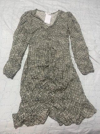Vestido Mango estampado verde y beige