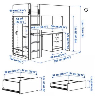 Cama alta loft con escritorio y armarios