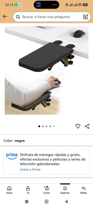 Reposabrazos para escritorio negro