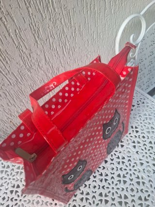 Borsa rossa pois bianchi con gattini in plastica