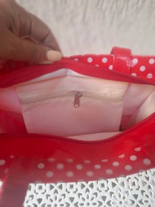 Borsa rossa pois bianchi con gattini in plastica