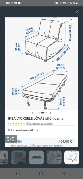 Sillón cama supletoria IKEA LYCKSELE LÖVÅS blanco