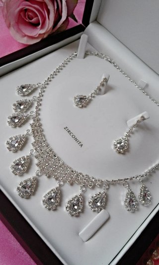 Conjunto Collar y Pendientes Zirconita y rodio