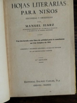 Hojas literarias para niños Manuel Ibarz 1916