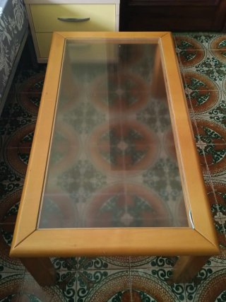 Mesa de centro cristal y madera