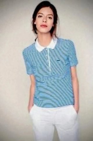 Polo Lacoste Mujer Rayas Azul y Blanco