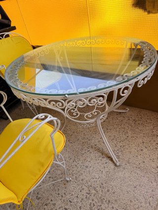 Mesa Terraza Metal y Cristal con Sillas