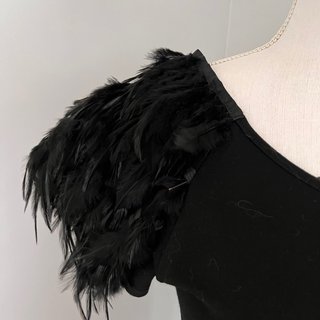 Vestido mini negro con plumas