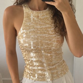 Camiseta Zara lentejuelas doradas Talla S