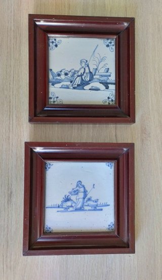 Pareja Antiguos Azulejos Delft Siglo XVIII