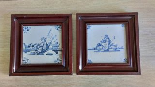 Pareja Antiguos Azulejos Delft Siglo XVIII