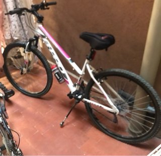 Bicicleta montaña blanca y rosa