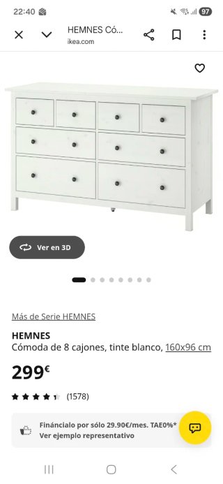 Cómoda Ikea Hemnes 8 cajones azul