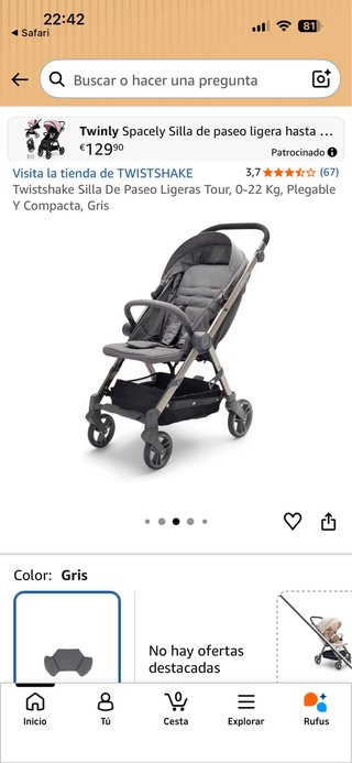 Silla de paseo Twistshake en color gris
