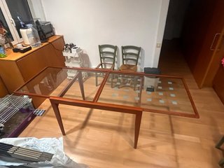 Mesa de centro extensible madera y cristal
