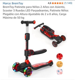 Patinete infantil 3 ruedas LED rojo