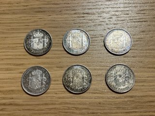 6 Monedas de 1 peseta de Alfonso XIII