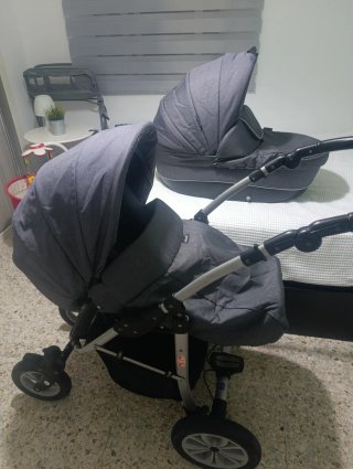 Carro de bebé doble gris