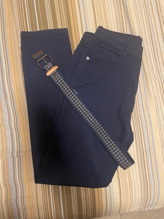Pantalone in cotone blu + cintura 11-12 anni