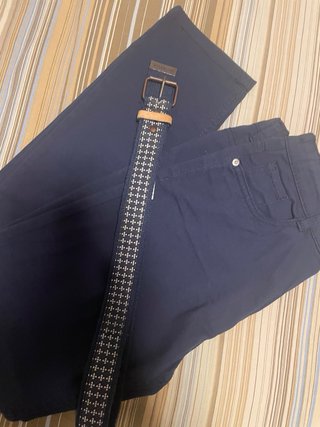 Pantalone in cotone blu + cintura 11-12 anni