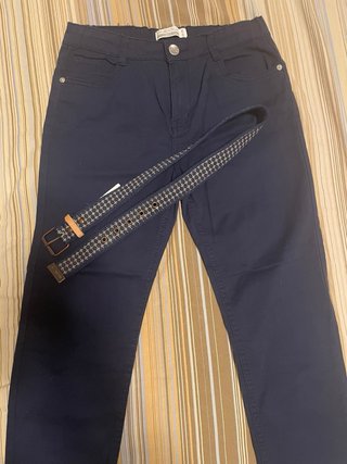 Pantalone in cotone blu + cintura 11-12 anni
