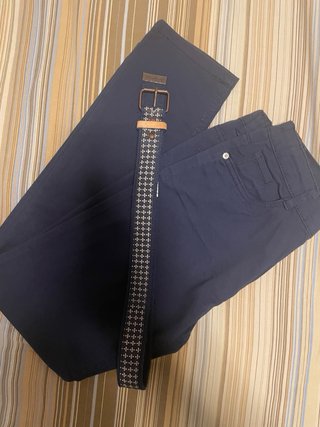 Pantalone in cotone blu + cintura 11-12 anni