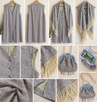 Vestido verde y conjunto estampado+ chal y bolso