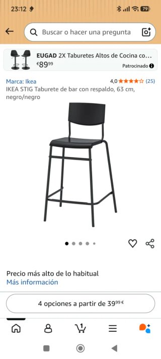 2 Taburetes Altos Cocina Ikea Negro