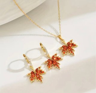 Conjunto Collar y Pendientes Hoja Roja