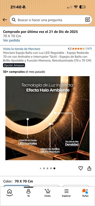 Espejo Redondo Baño LED 70x70