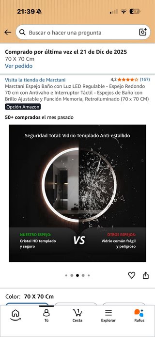 Espejo Redondo Baño LED 70x70