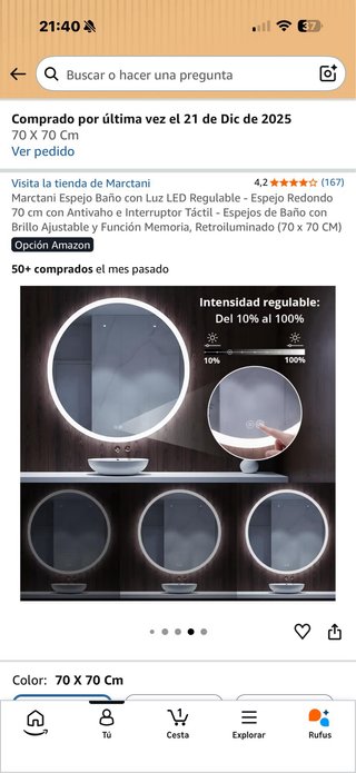 Espejo Redondo Baño LED 70x70