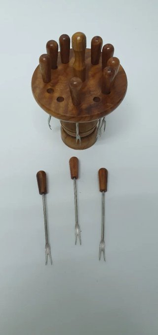 Juego 12 Tenedores Caracoles Madera y Metal