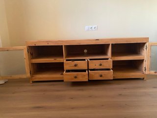 Mueble TV madera maciza con cristal