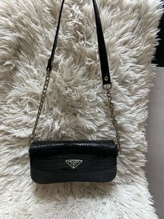 Bolso Negro Efecto Cocodrilo Fiesta