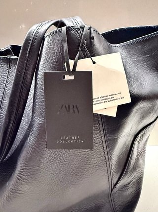 Bolso Tote Zara Negro Piel Maxi