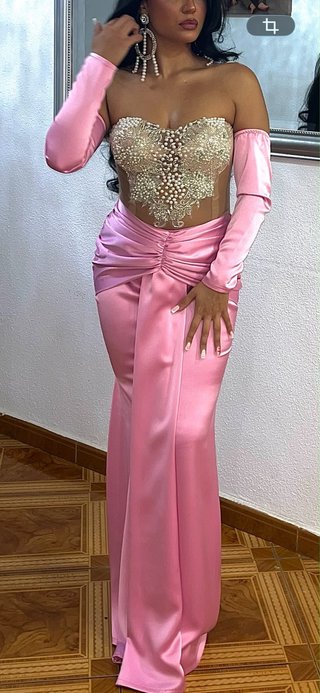 Vestido de fiesta largo rosa y plateado