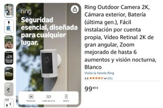 Ring Cámara Vigilancia Exterior 2K Precintada